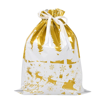 2024 Big Christmas Drawstring Gift Bag Candy Cookie Packaging Bag Noel Merry Christmas Home Decoration New Year 2025 Kids Favor