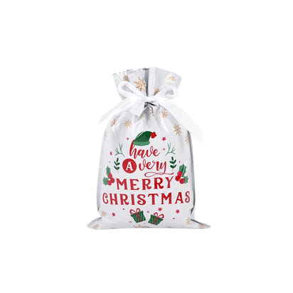 2024 Big Christmas Drawstring Gift Bag Candy Cookie Packaging Bag Noel Merry Christmas Home Decoration New Year 2025 Kids Favor