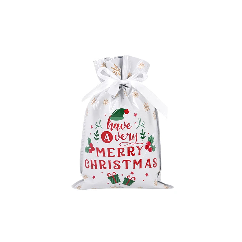 2024 Big Christmas Drawstring Gift Bag Candy Cookie Packaging Bag Noel Merry Christmas Home Decoration New Year 2025 Kids Favor