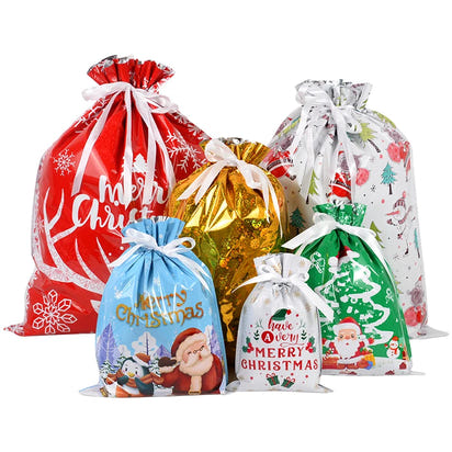 2024 Big Christmas Drawstring Gift Bag Candy Cookie Packaging Bag Noel Merry Christmas Home Decoration New Year 2025 Kids Favor