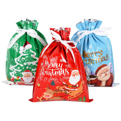 2024 Big Christmas Drawstring Gift Bag Candy Cookie Packaging Bag Noel Merry Christmas Home Decoration New Year 2025 Kids Favor