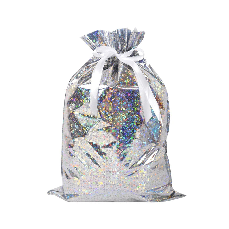 2024 Big Christmas Drawstring Gift Bag Candy Cookie Packaging Bag Noel Merry Christmas Home Decoration New Year 2025 Kids Favor