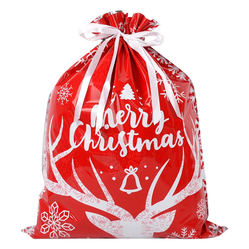 2024 Big Christmas Drawstring Gift Bag Candy Cookie Packaging Bag Noel Merry Christmas Home Decoration New Year 2025 Kids Favor