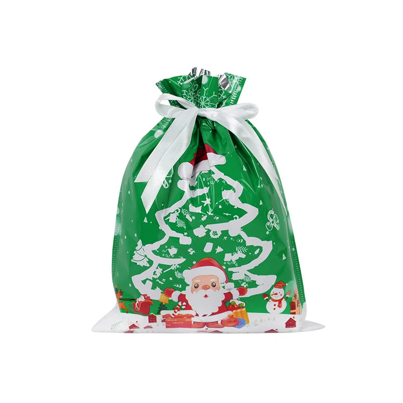 2024 Big Christmas Drawstring Gift Bag Candy Cookie Packaging Bag Noel Merry Christmas Home Decoration New Year 2025 Kids Favor