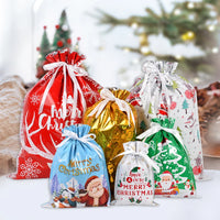 2024 Big Christmas Drawstring Gift Bag Candy Cookie Packaging Bag Noel Merry Christmas Home Decoration New Year 2025 Kids Favor