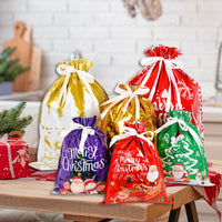 2024 Big Christmas Drawstring Gift Bag Candy Cookie Packaging Bag Noel Merry Christmas Home Decoration New Year 2025 Kids Favor